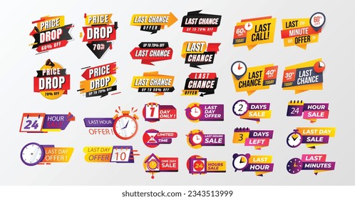 gradient last chance badges. price drop label set. sales countdown banner collection. vector, illustration.