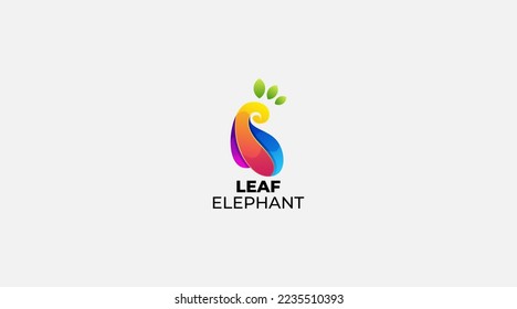 Gradient Leaf elephant vector logo design illustration symbol
