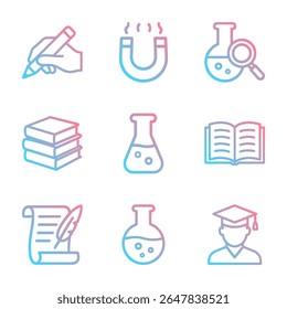 Gradient learning icons arranged neatly. Icon symbol illustration