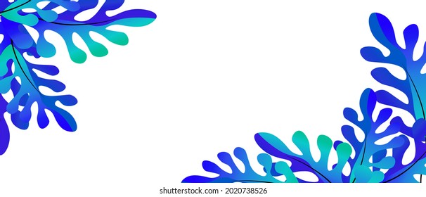 Gradient leaves frame flat vector illustration. Sales banner with copyspace on white background. Advertising border template, empty space for text. Wallpaper for social media, covers, postcards