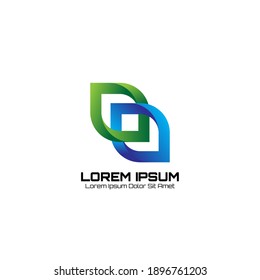 gradient leaves logo design template with blue and green color