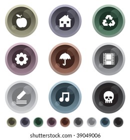gradient lens style buttons with motifs