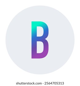 Gradient letter B design with vibrant purple and teal tones on a subtle light gray circular background. Ideal for creative branding, modern typography, or digital media projects.