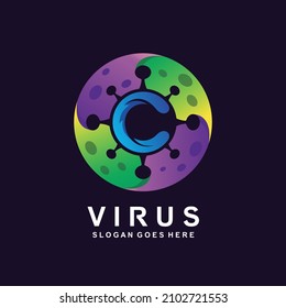 Gradient letter c virus logo design