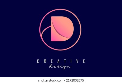 Gradient letter D logo with circle frame and minimalist design. Letter D with geometric design. Creative Vector Illustration with letter and circle.