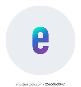 Gradient letter e icon in blue-purple tones on a light circular background. A unique graphic element, ideal for digital projects, print media, or any design requiring an elegant and colorful touch.