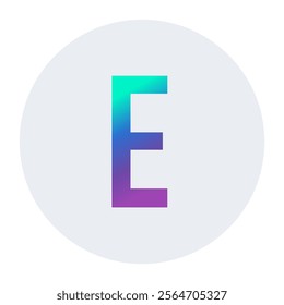 Gradient letter E in vibrant hues of purple-to-green set on a light circular background. Perfect for creative branding, modern logo design, and innovative digital applications.