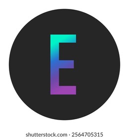 Gradient letter E in a vivid purple-to-green transition on a dark circular background. Perfect for innovative branding, creative logo design, and versatile graphic projects.