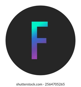 Gradient letter F in a striking purple-to-green transition set on a dark circular background. Perfect for creative branding, digital logos, and unique graphic design.