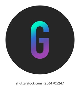 Gradient letter G with a striking purple-to-green transition set on a dark circular background. Perfect for innovative branding, digital logos, and modern graphic design projects.