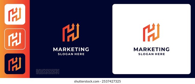 Plantilla de diseño de logotipo de letra H y flecha degradada