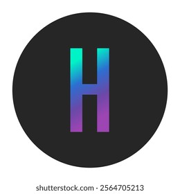 Gradient letter H with a striking purple-to-green transition set on a dark circular background. Perfect for innovative branding, digital logos, and modern graphic design projects.