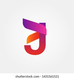 Gradient Letter J Curve Ribbon Logo Line Modern Elegant Premium Vector 