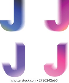 Conjunto de logotipo de letra J degradada. Tipografía moderna del alfabeto con transiciones de color suaves. Diseño inicial limpio para la marca, la interfaz de usuario y las imágenes creativas.
