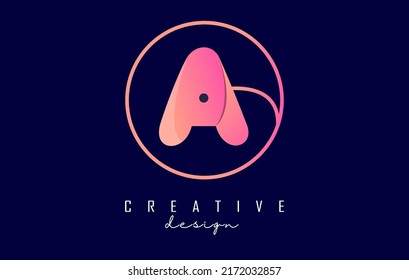 Gradient letter A logo with circle frame and minimalist design. Letter A with geometric design. Creative Vector Illustration with letter and circle.