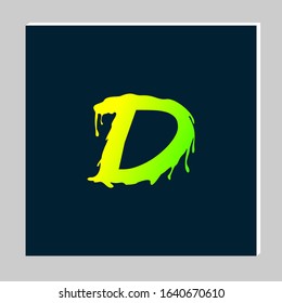 Gradient Letter Logo Design on Dark Background. Melted Grunge Font. Letter D Initials. Vector Illustration
