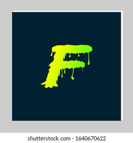 Gradient Letter Logo Design on Dark Background. Melted Grunge Font. Letter F Initials. Vector Illustration