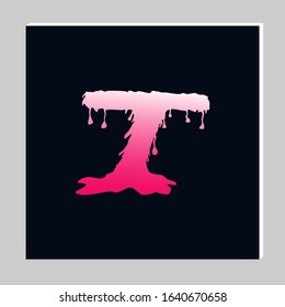 Gradient Letter Logo Design on Dark Background. Melted Grunge Font. Letter T Initials. Vector Illustration