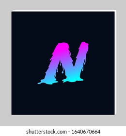 Gradient Letter Logo Design on Dark Background. Melted Grunge Font. Letter N Initials. Vector Illustration