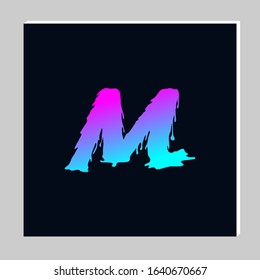 Gradient Letter Logo Design on Dark Background. Melted Grunge Font. Letter M Initials. Vector Illustration