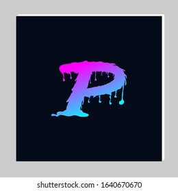 Gradient Letter Logo Design on Dark Background. Melted Grunge Font. Letter P Initials. Vector Illustration