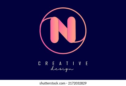 Gradient letter N logo with circle frame and minimalist design. Letter N with geometric design. Creative Vector Illustration with letter and circle.