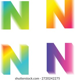 Gradient letter N logo set. Modern alphabet typography with smooth color transitions. Clean initial designs for branding, UI, and creative visuals.
