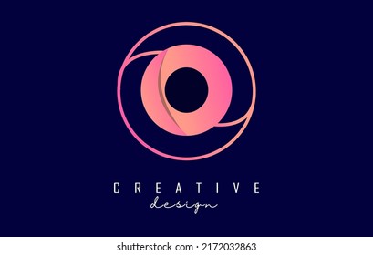 Gradient letter O logo with circle frame and minimalist design. Letter O with geometric design. Creative Vector Illustration with letter and circle.