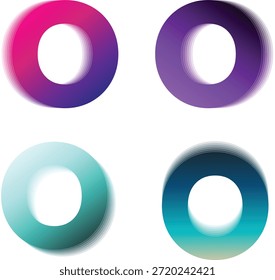 Gradient letter O logo set. Modern circular typography with soft blur shading. Clean initial design for branding, UI, and creative visuals.