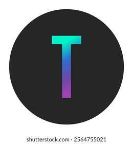 Gradient Letter T on Black Circular Background - Stylish Vector Design for Modern Branding, Social Media Graphics, and Creative Design Projects