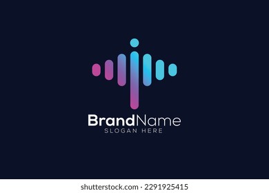 Gradient letter T sound waves logo design template