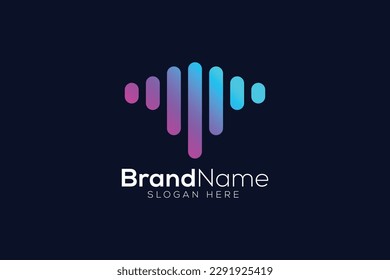 Gradient letter T sound waves logo design template