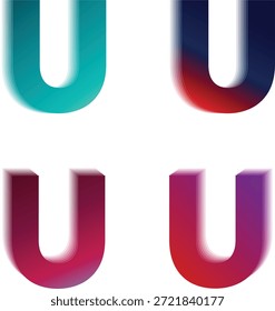 Letra de gradiente U logotipo definido com sombreamento de profundidade suave. Iniciais tipográficas modernas para identificação da marca e identidade digital. Símbolos vetoriais limpos para tecnologia, inicialização e design criativo.