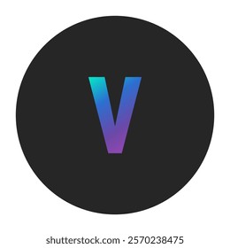 Gradient Letter v in Blue to Purple Shades on Black Circle Background – Modern Icon for Digital Branding