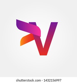 Gradient Letter V Curve Ribbon Logo Line Modern Elegant Premium Vector 