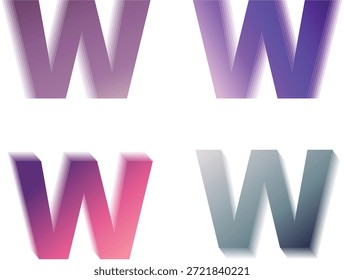 Letra de gradiente W logotipo definido com sombreamento de profundidade suave. Iniciais tipográficas modernas para identificação da marca e identidade digital. Símbolos vetoriais limpos para tecnologia, inicialização e design criativo.