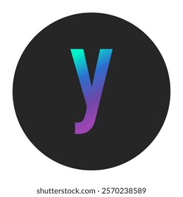 Gradient Letter y in Blue to Purple Shades on Black Circle Background – Modern Icon for Digital Brandin