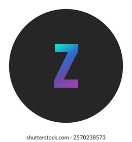 Gradient Letter z in Blue to Purple Shades on Black Circle Background – Modern Icon for Digital Branding