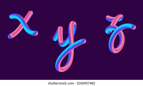 Gradient lettering holographic. Font set with letter - x, y, z . Vibrant gradient shape. Liquid color path. Typography vector illustration. Bubble font with glint. Futuristic style vector 10 EPS.