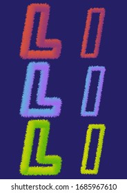 Letras degradadas L de formas onduladas en tamaños grandes y pequeños sobre un fondo azul