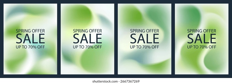 Fundo de luz de gradiente definido. Cartaz quadrado, design de padrão verde orgânico. Molho ensolarado jardim primavera modelo de apresentação de verão. Fluido líquido gráfico 3d design, pastel ruído malha bandeira eco social.