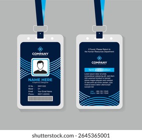 Gradient Light Blue and Navy Modern ID Card Template for Tech Office Staff and Corporate Employees