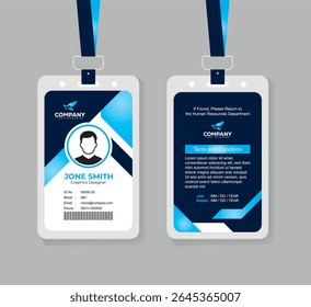 Gradient Light Blue and Navy Modern ID Card Template for Tech Office Staff and Corporate Employees