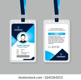 Gradient Light Blue and Navy Modern ID Card Template for Tech Office Staff and Corporate Employees