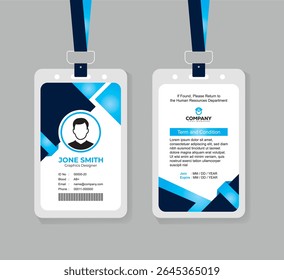 Gradient Light Blue and Navy Modern ID Card Template for Tech Office Staff and Corporate Employees