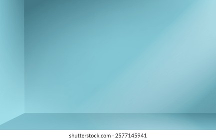 Gradient light blue studio background. Clean scene of empty studio room backdrop for product presentation. Minimal wall scene stage mockup illustration. Promotion display to showcase products.