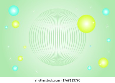 Gradient light green background with a globe pattern in the center surrounded by bright sparkling stars and planets.