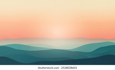Gradiente de luz de arte paisajístico. sensación de feliz, calma, relajación, puesta de sol de fondo, decoración de la pared interior, Vector