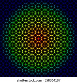 Gradient lights abstract geometric shape on dark background