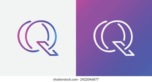 Gradient line art q letter logo vector